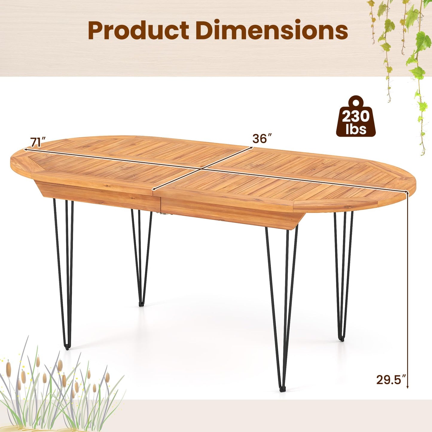 Tangkula 71" Patio Dining Table 6 Person Large Oval Table