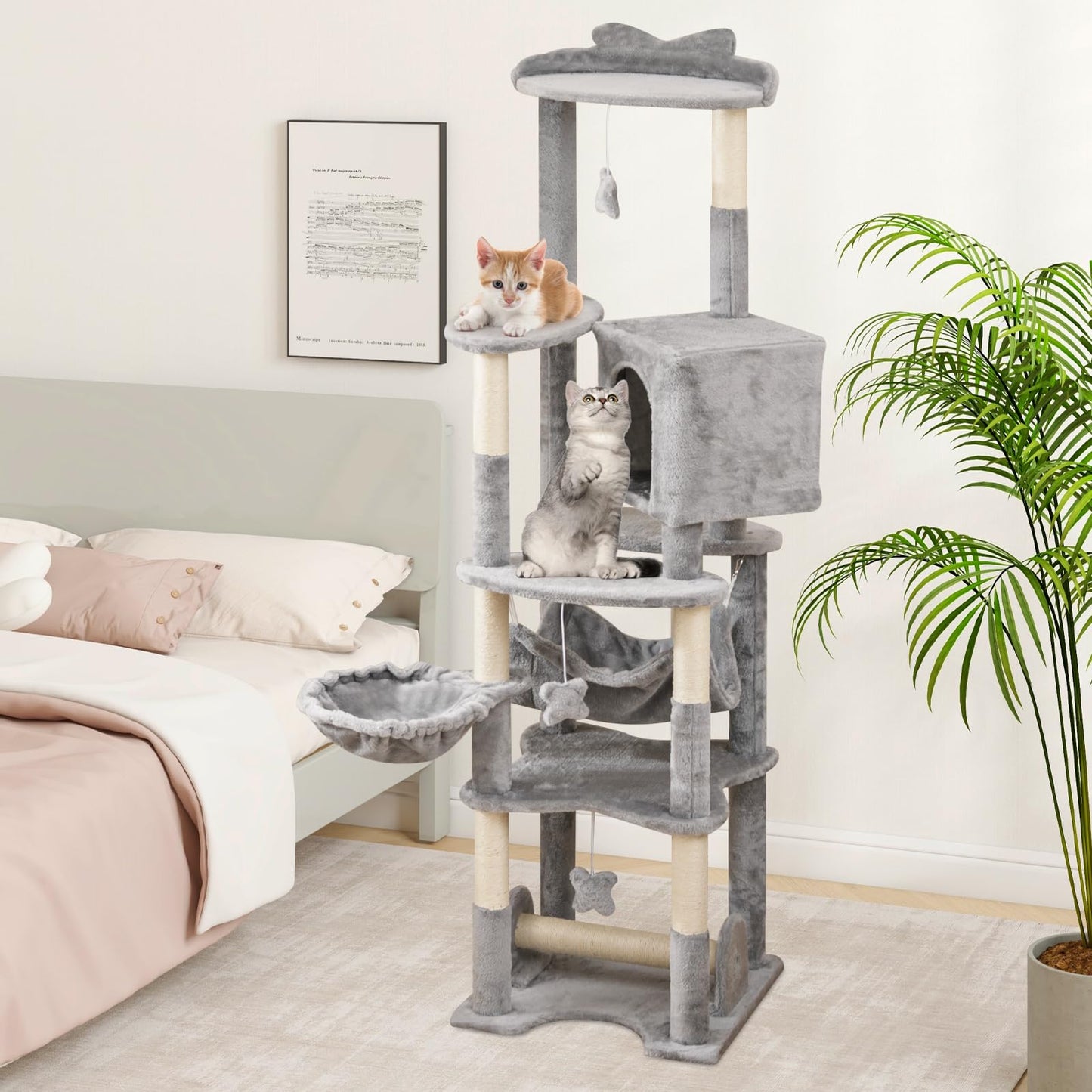 Tangkula Tall Cat Tree, 69 Inch Multi-Level Cat Tower with Sisal Scratching Post, Private Condo