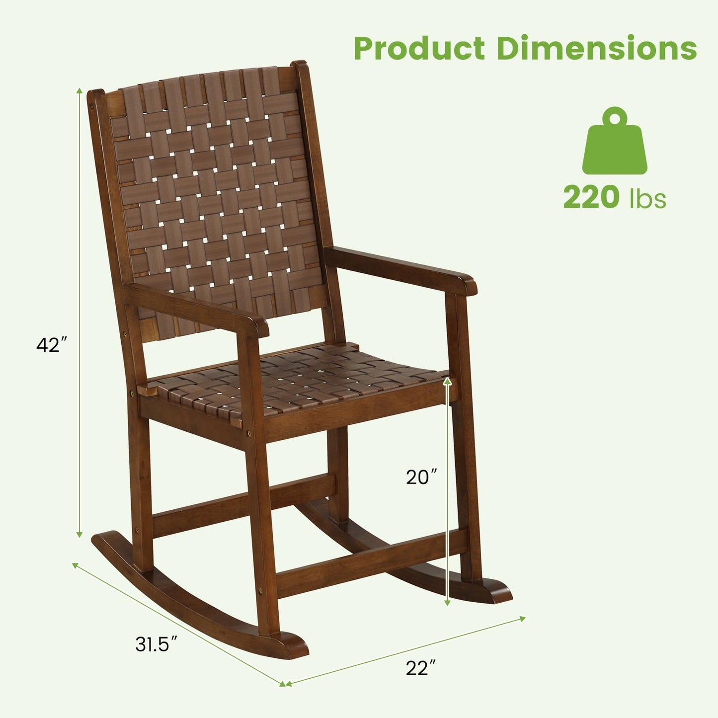 Tangkula Wood Rocking Chair, Indoor Outdoor Rocking Chair, Safe & Smooth Rocking Motion