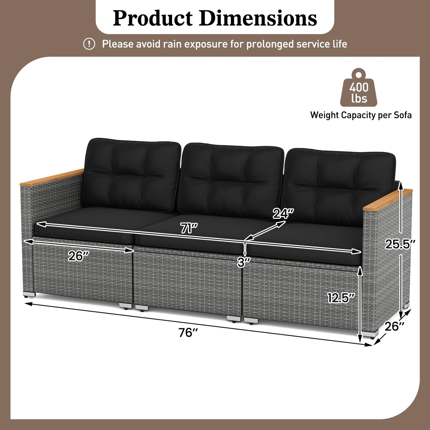 Tangkula 3-Seat Patio Couch Sofa