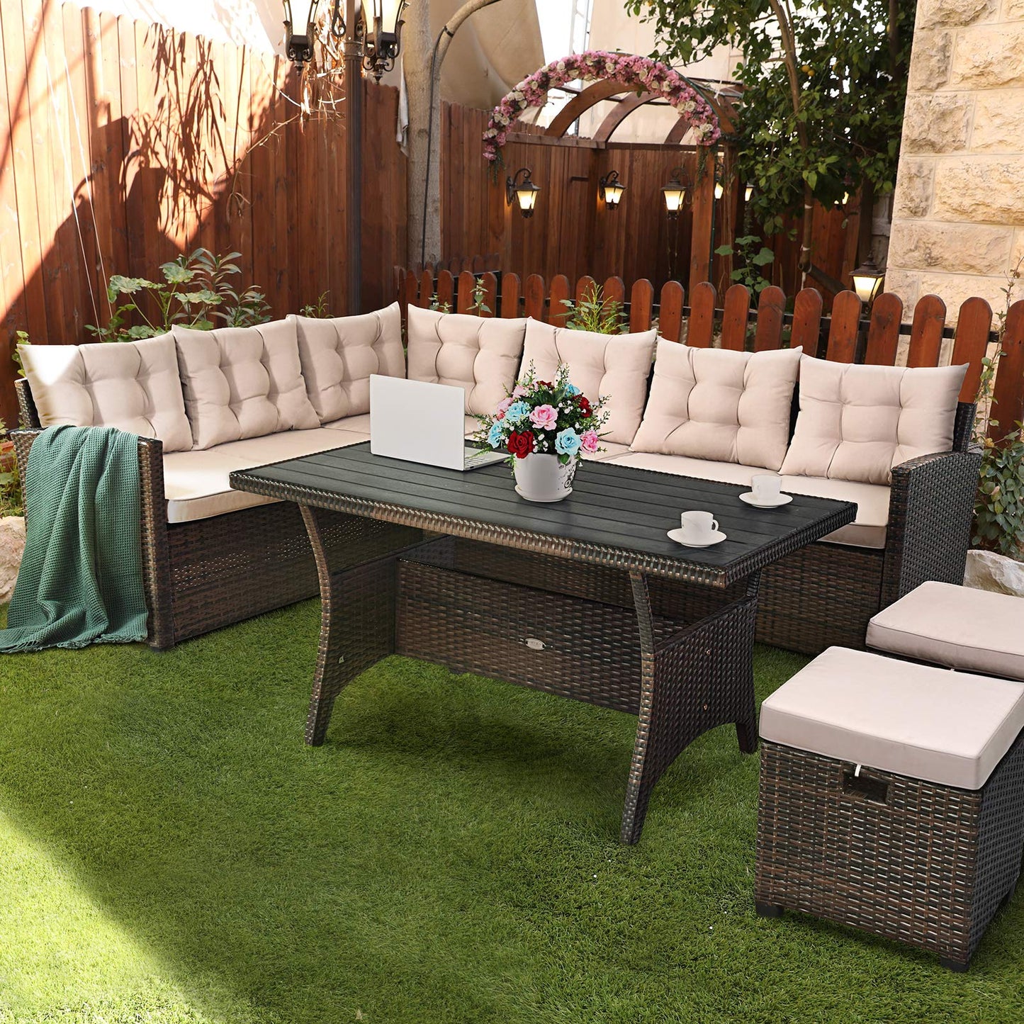 Tangkula 5 PCS Patio Furniture Set with Ottoman