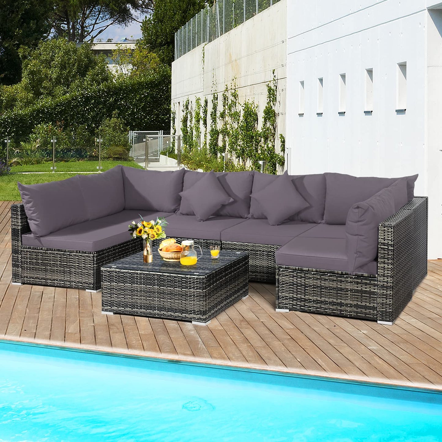 7-Piece Patio Furniture Set, Outdoor Sectional PE Rattan Sofa Set