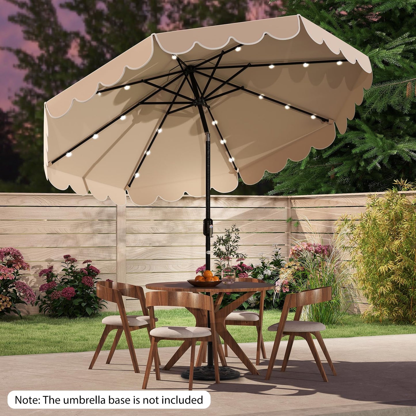 Tangkula 10FT Solar LED Patio Umbrella 2-Tiers Scalloped Outdoor Table Market Umbrella