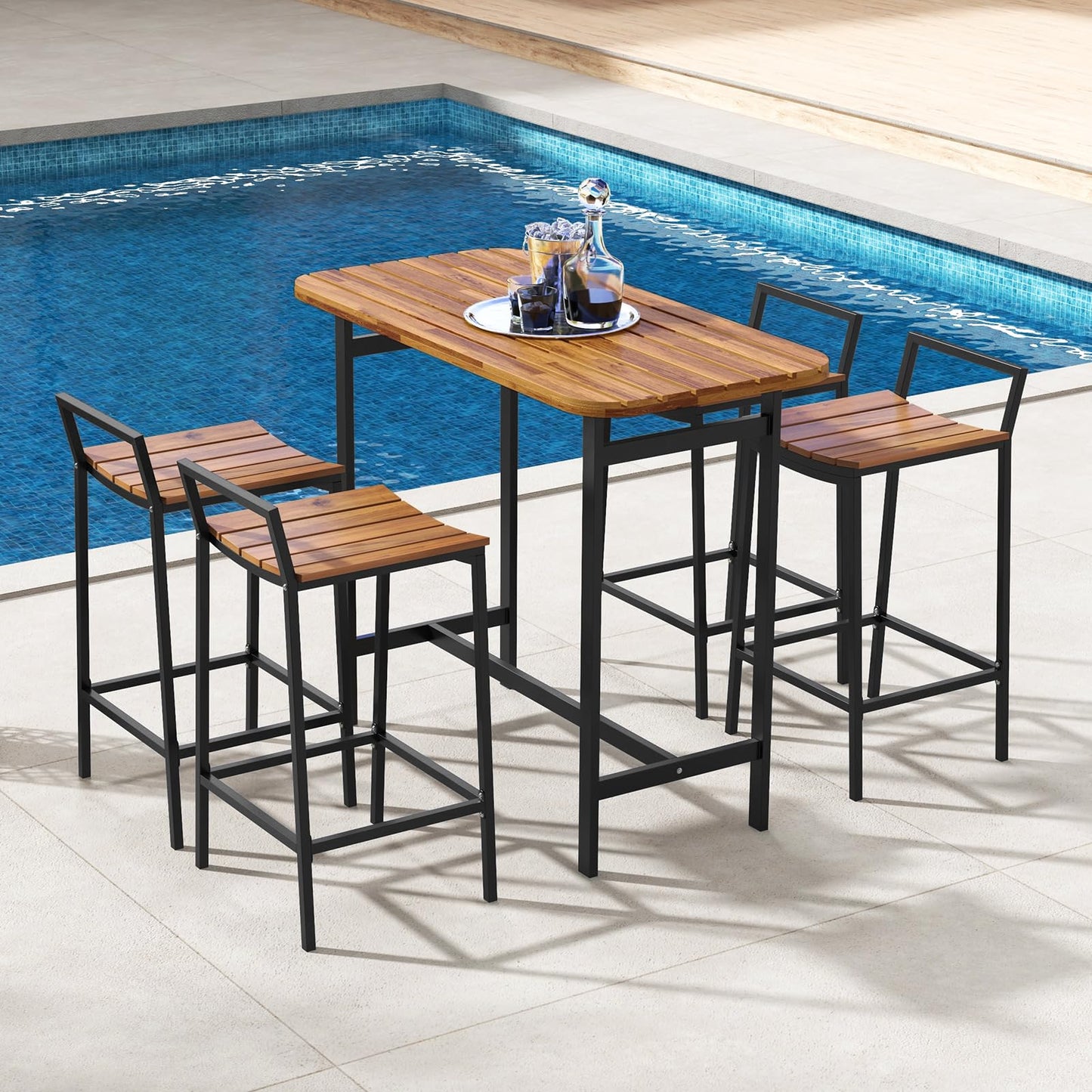 Tangkula 5 Piece Acacia Wood Bar Table Set