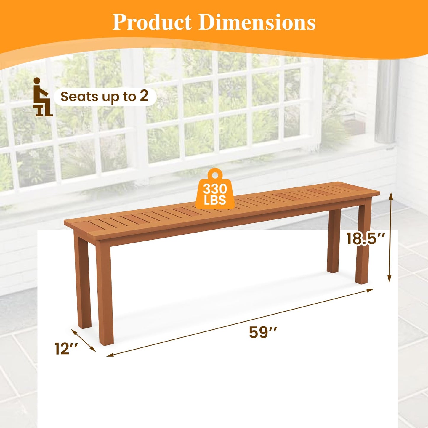 Tangkula Outdoor Wood Bench 59” Long Patio Dining Bench