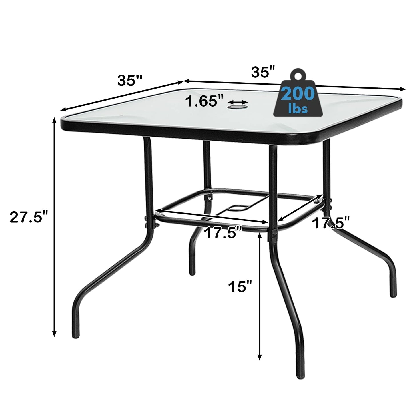 Tangkula 35 Inch Patio Dining Table, Square Outdoor Dining Table with 1.65 Umbrella Hole