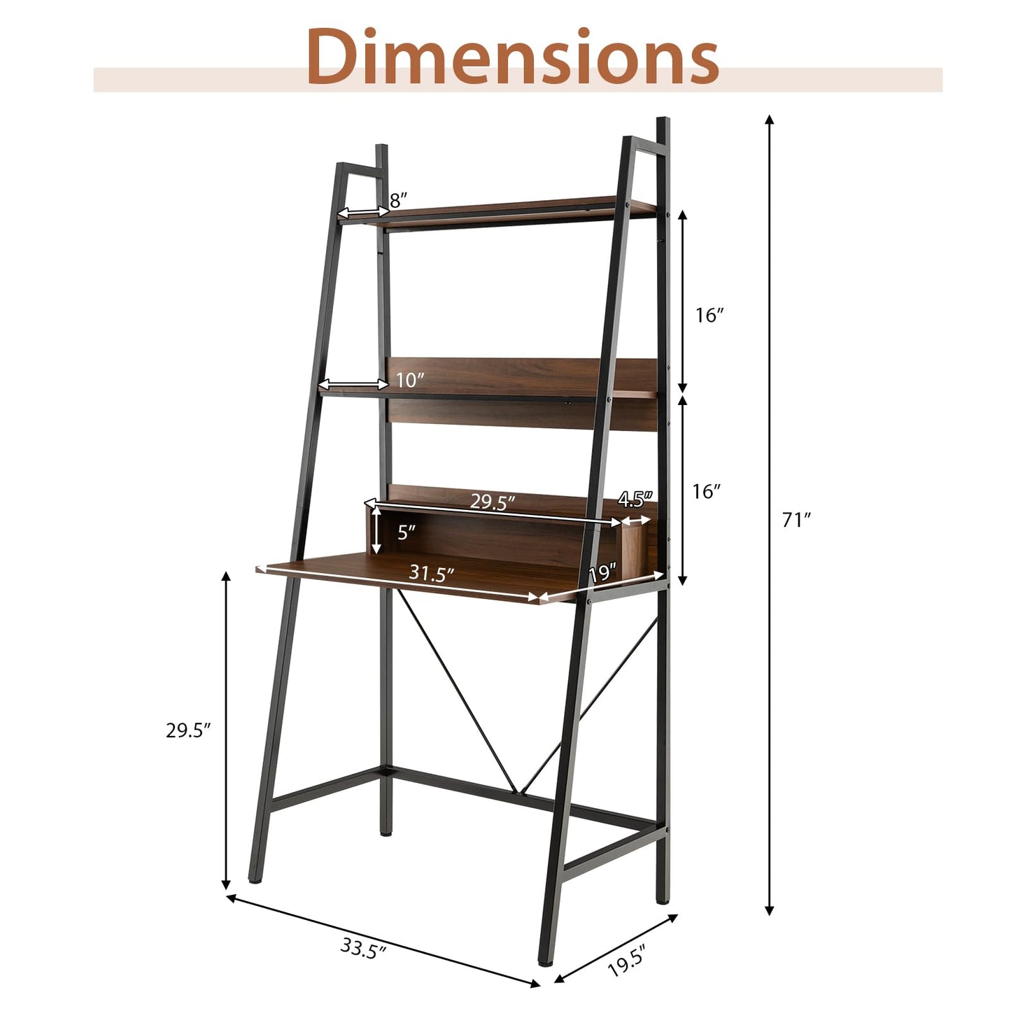 Tangkula 3-Tier Ladder Computer Desk 71 Inch Modern Writing Desk