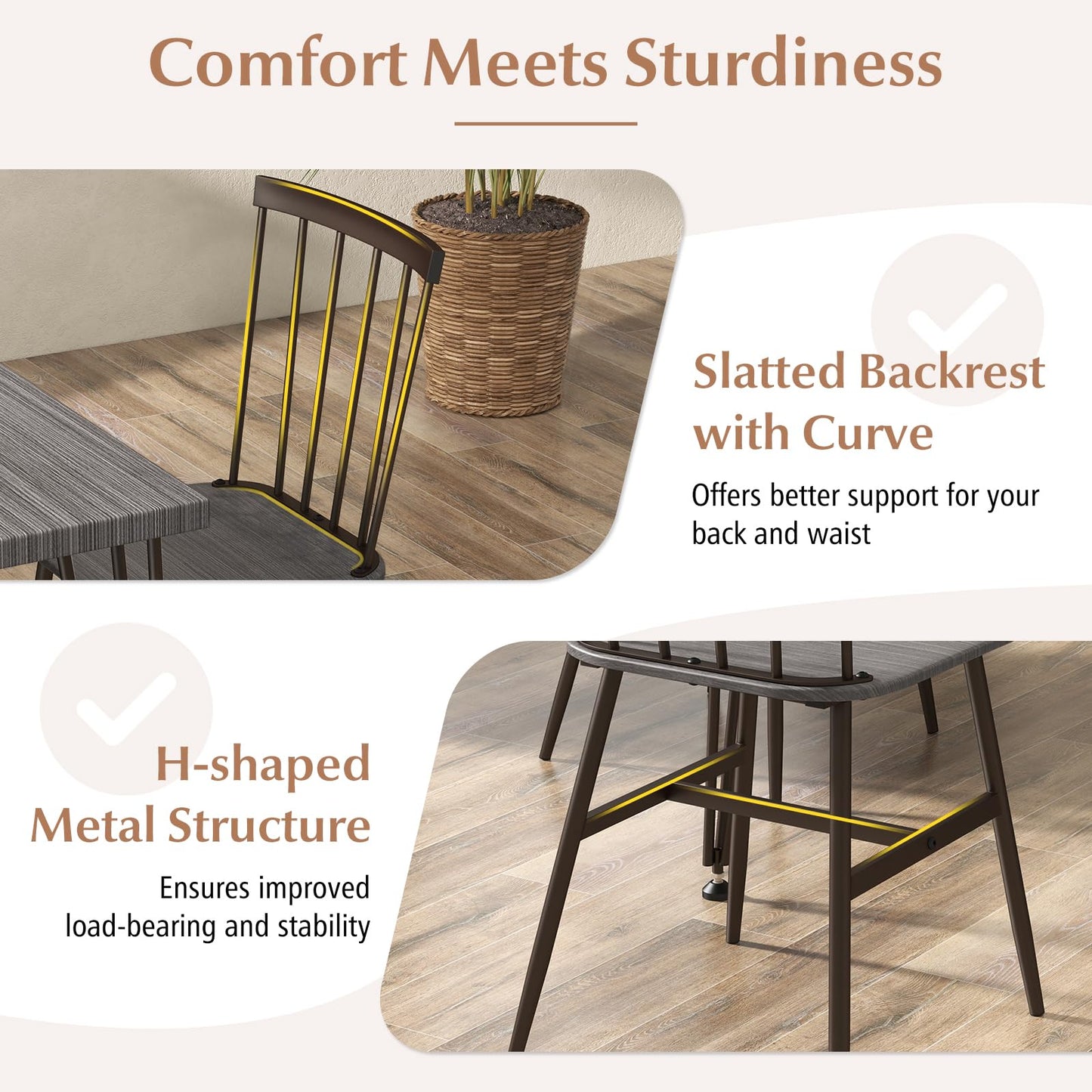 Tangkula Dining Table Set for 4, Kitchen Table and Chairs Set of 4 w/Metal Frame, 360° Swivel Feet