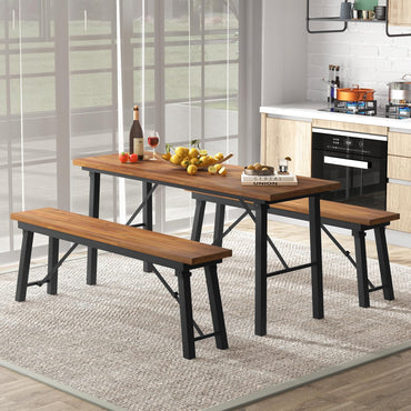 Table à manger d'extérieur Tangkula avec bancs pour 4 à 6 personnes, aucun assemblage requis