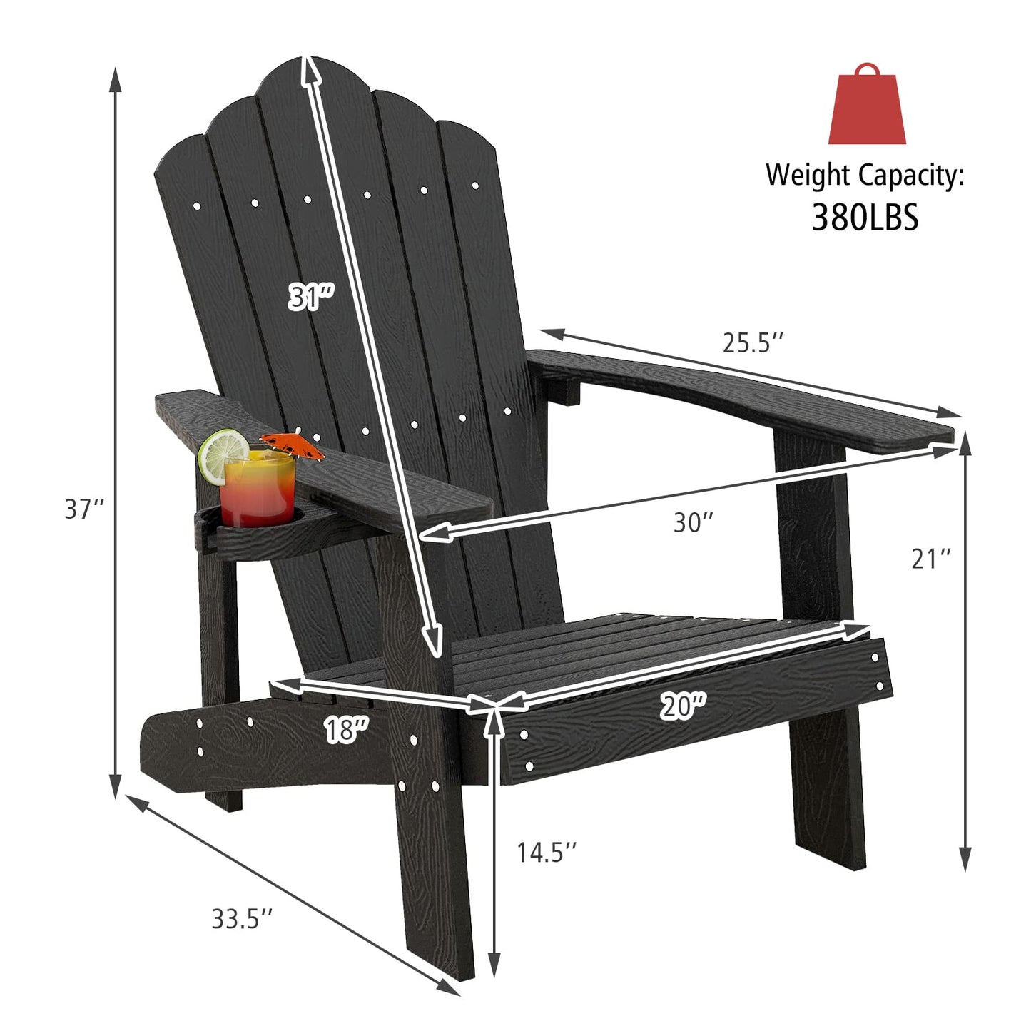 Tangkula Oversized Adirondack Chair, Patio Lounge Chairs w/Adjustable Cup Holder