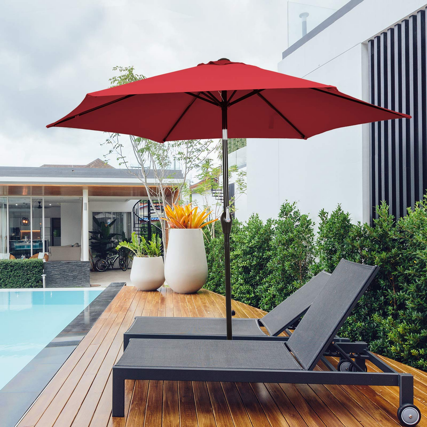 Tangkula 9FT Patio Umbrella, Outdoor Market Table Umbrella with Push Button Tilt Adjustment, Crank & 6 Sturdy Ribs for Garden