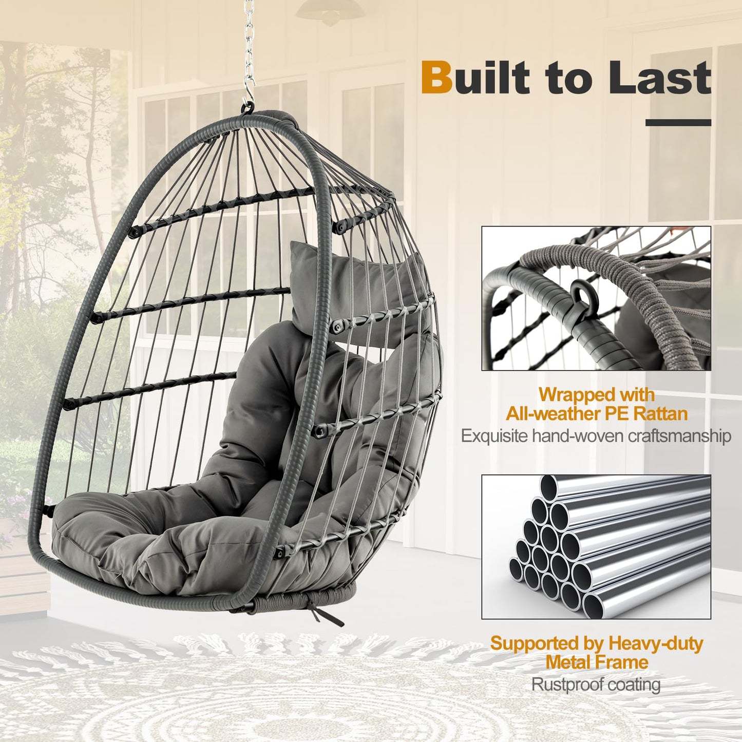 Tangkula Hanging Egg Chair Foldable Wicker Hammock Chair
