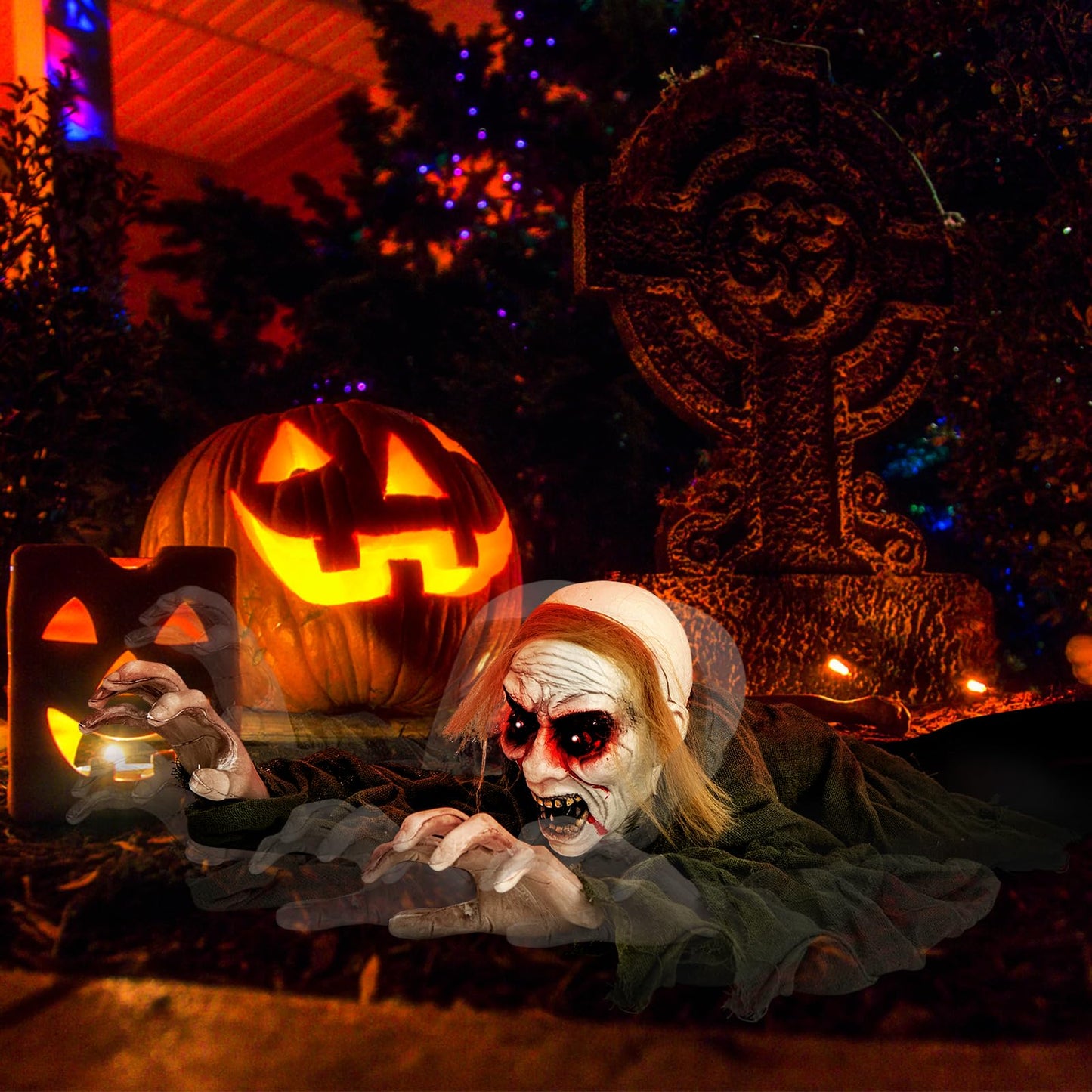 Tangkula Halloween Animated Zombie Groundbreaker, Voice Activated Climbing Zombie with Light up Eyes & Creepy Sound