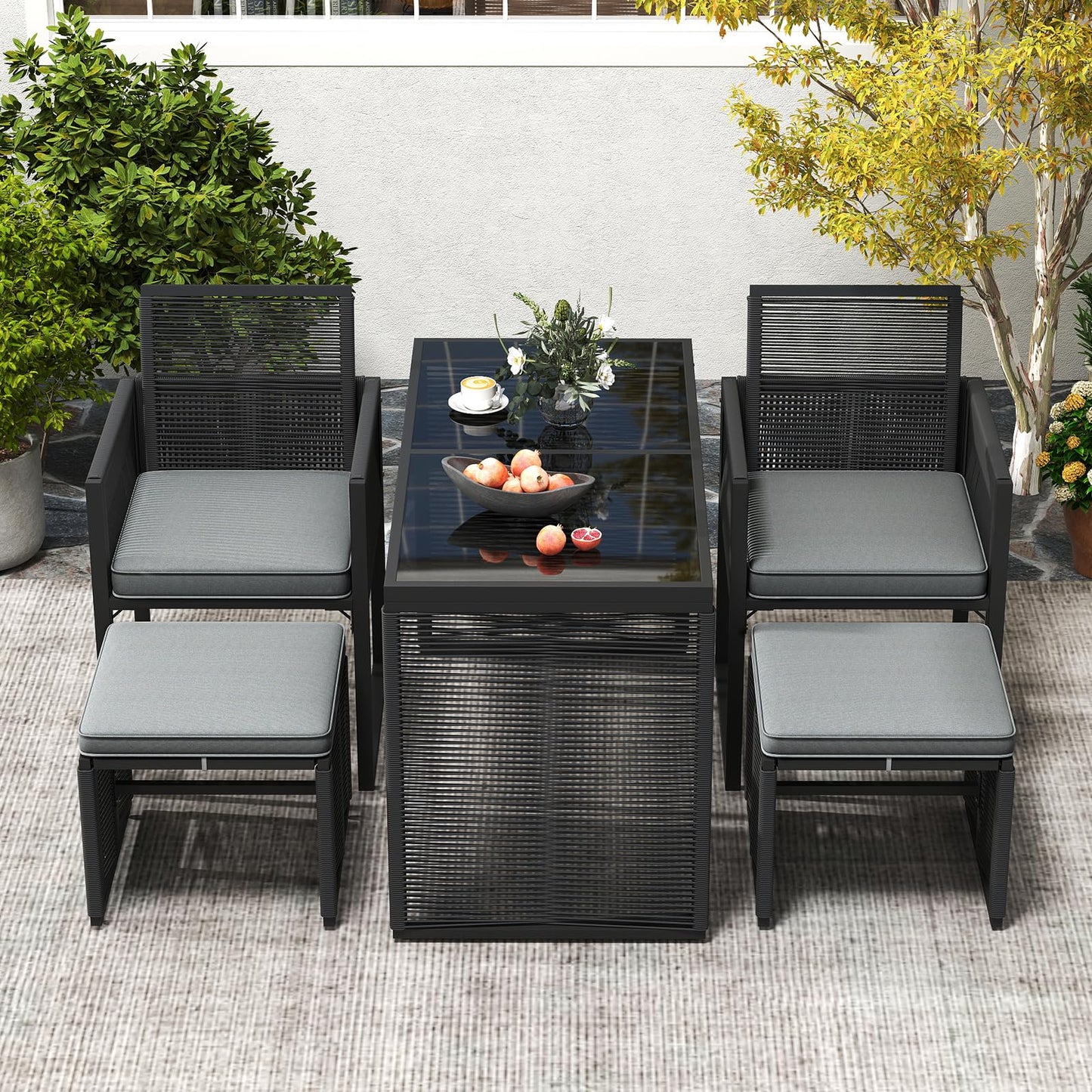 Tangkula 5 Pieces PE Wicker Patio Dining Set with Cushions