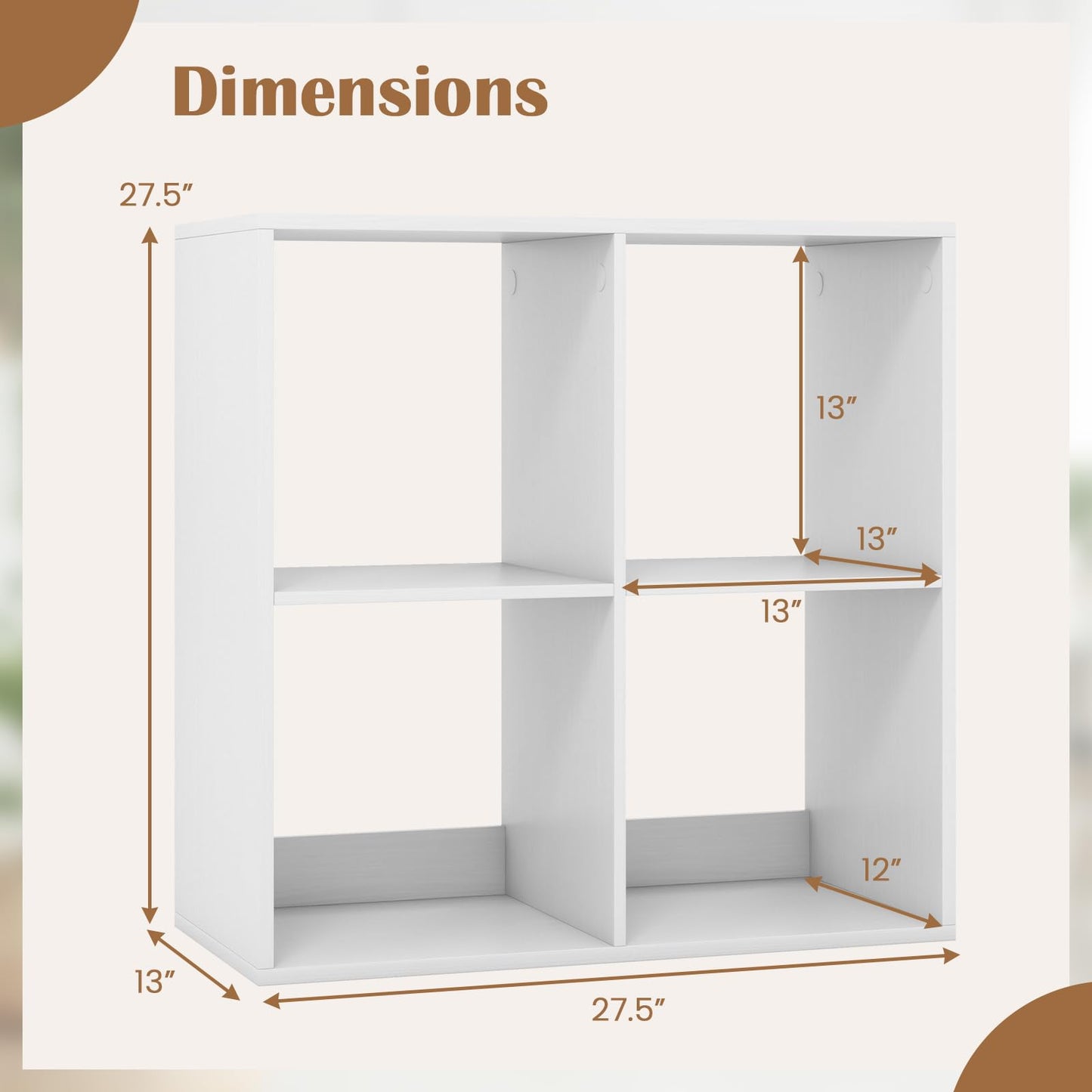 Tangkula 4-Cube Bookcase, 3-Tier Bookshelf with Open Compartments
