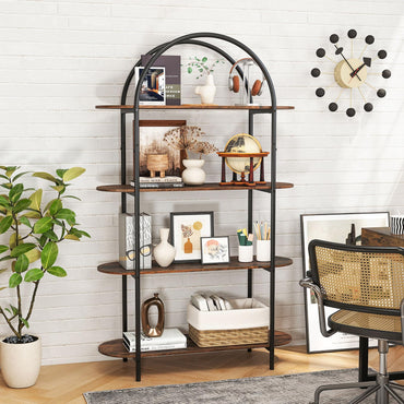 Tangkula 4 Tier Arched Bookshelf 61.5” Industrial Modern Freestanding Storage Rack (1 Pack/2 Pack)