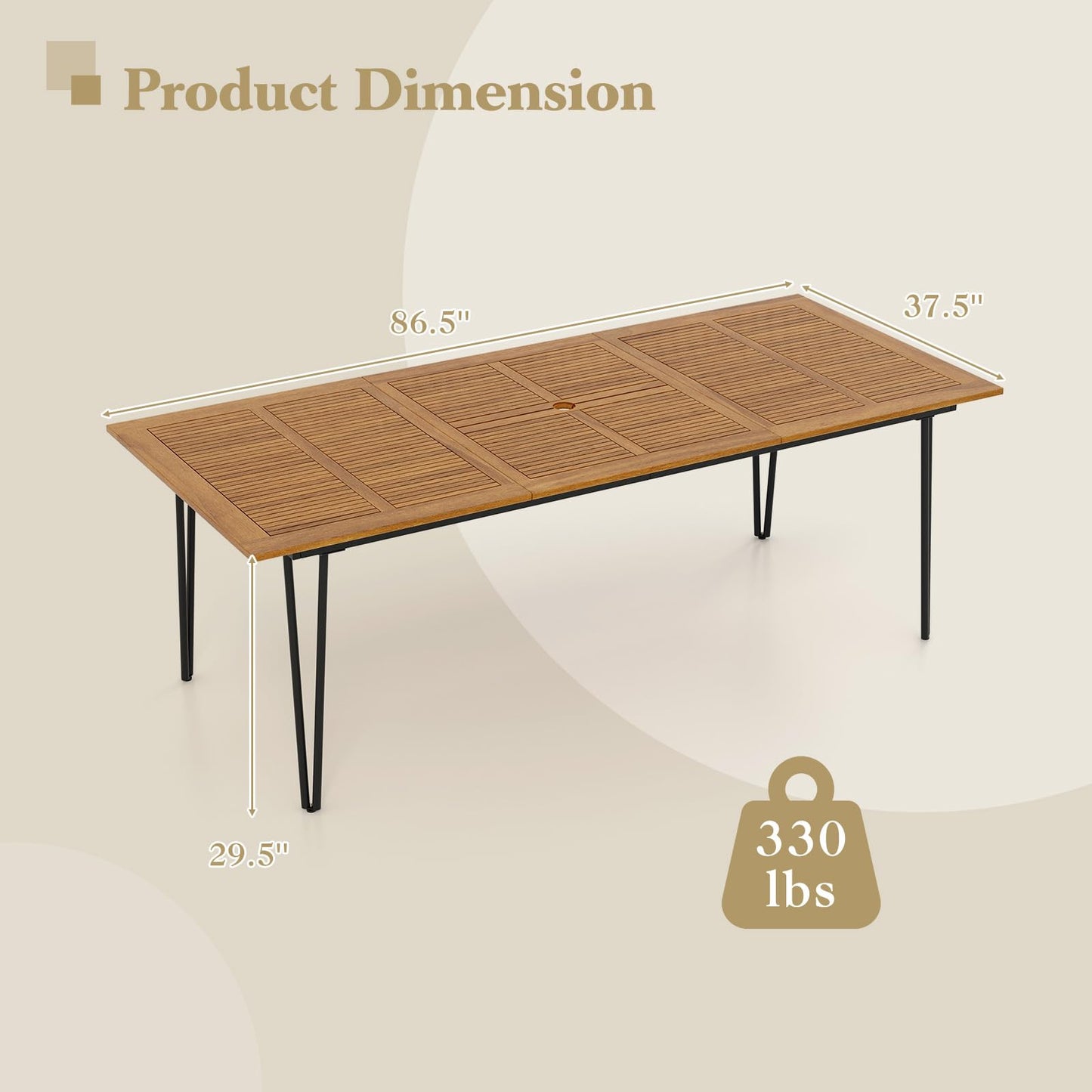 Tangkula 86.5-Inch Patio Dining Table, Indoor & Outdoor Dining Table w/Umbrella Hole for Patio Yard Deck, for 8 People