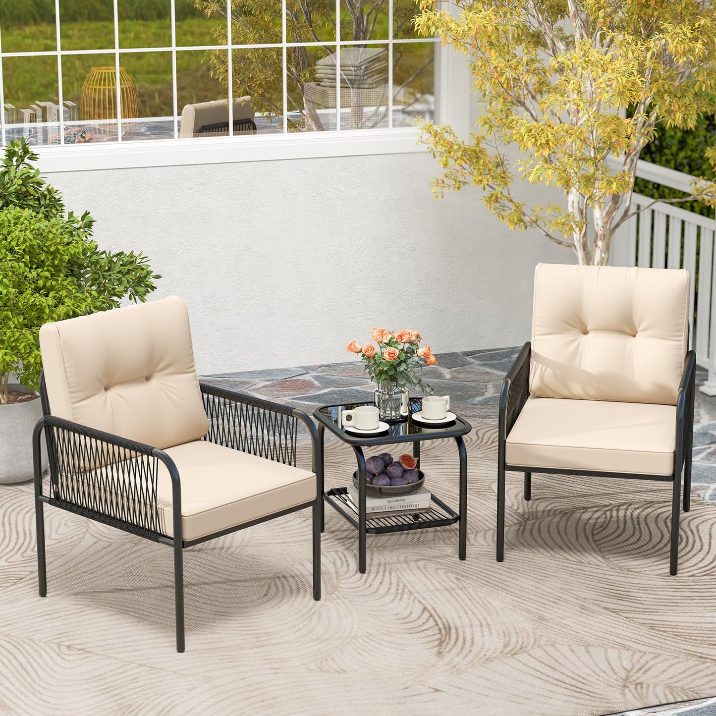 Tangkula 3 Pieces Patio Bistro Set