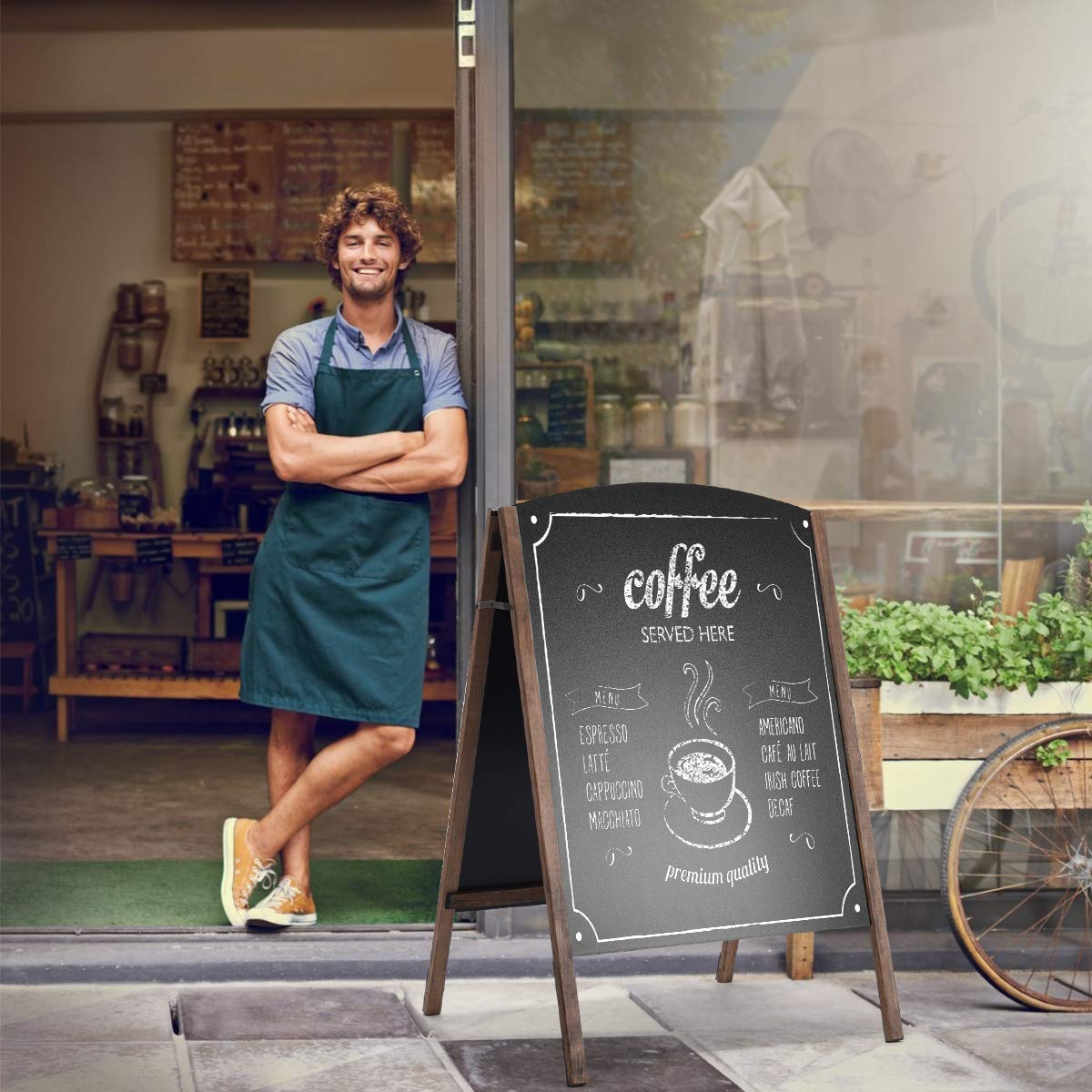 Tangkula A-Frame Chalkboard Sign, Rustic Wooden Double-Sided Standing Sidewalk Chalkboard Sign Sandwich Board