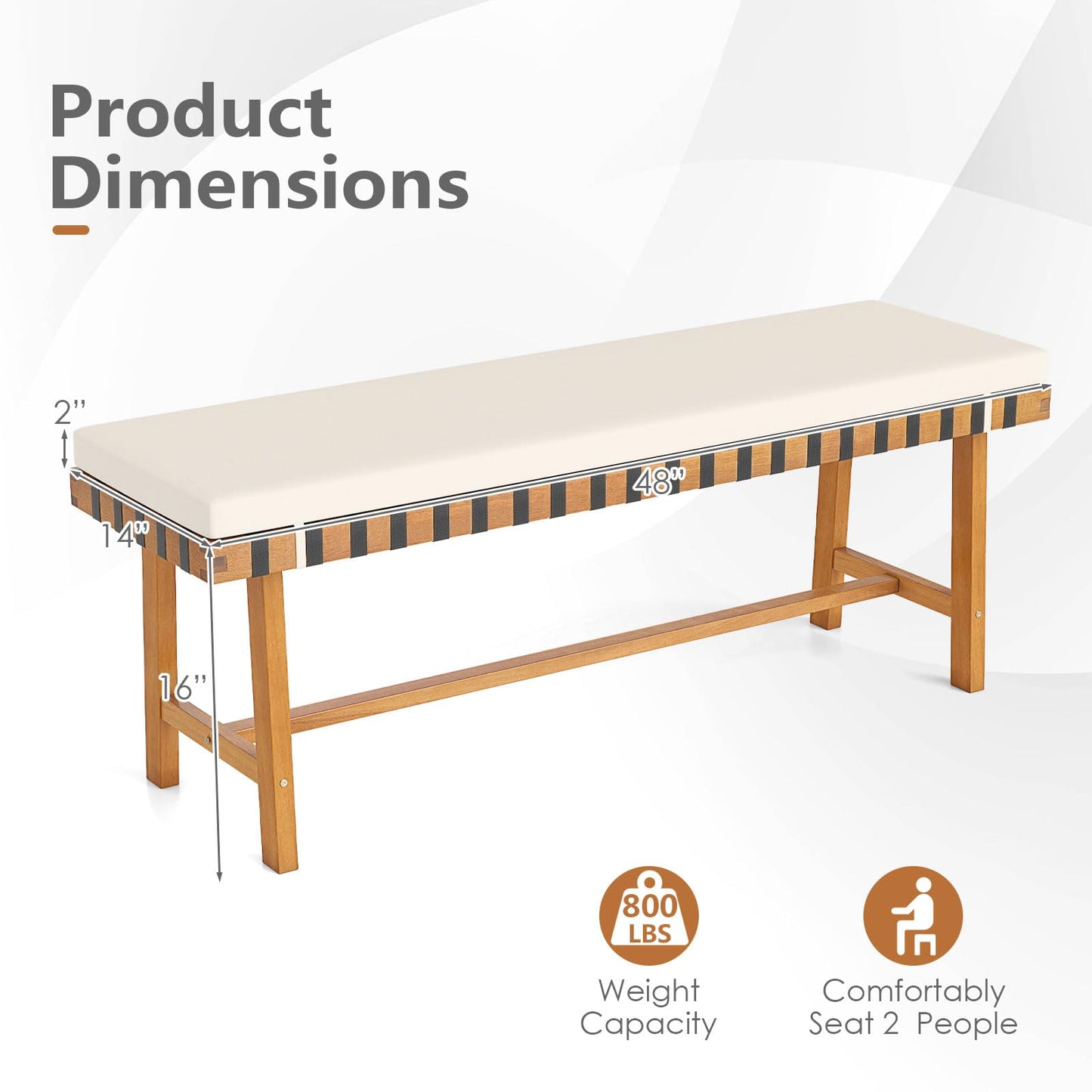 Tangkula Acacia Wood Outdoor Bench with Padded Cushion
