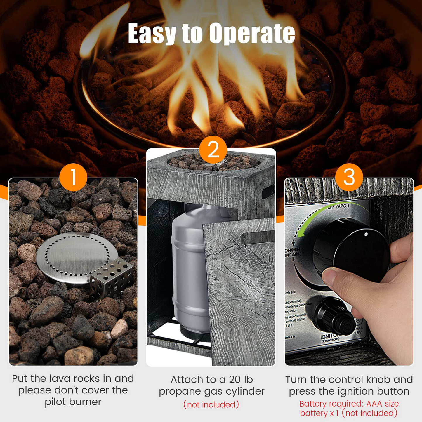 Tangkula 16 Inch Patio Propane Fire Pit, Patiojoy Electronic Ignition Square Gas Fire Pit with Protective Cover