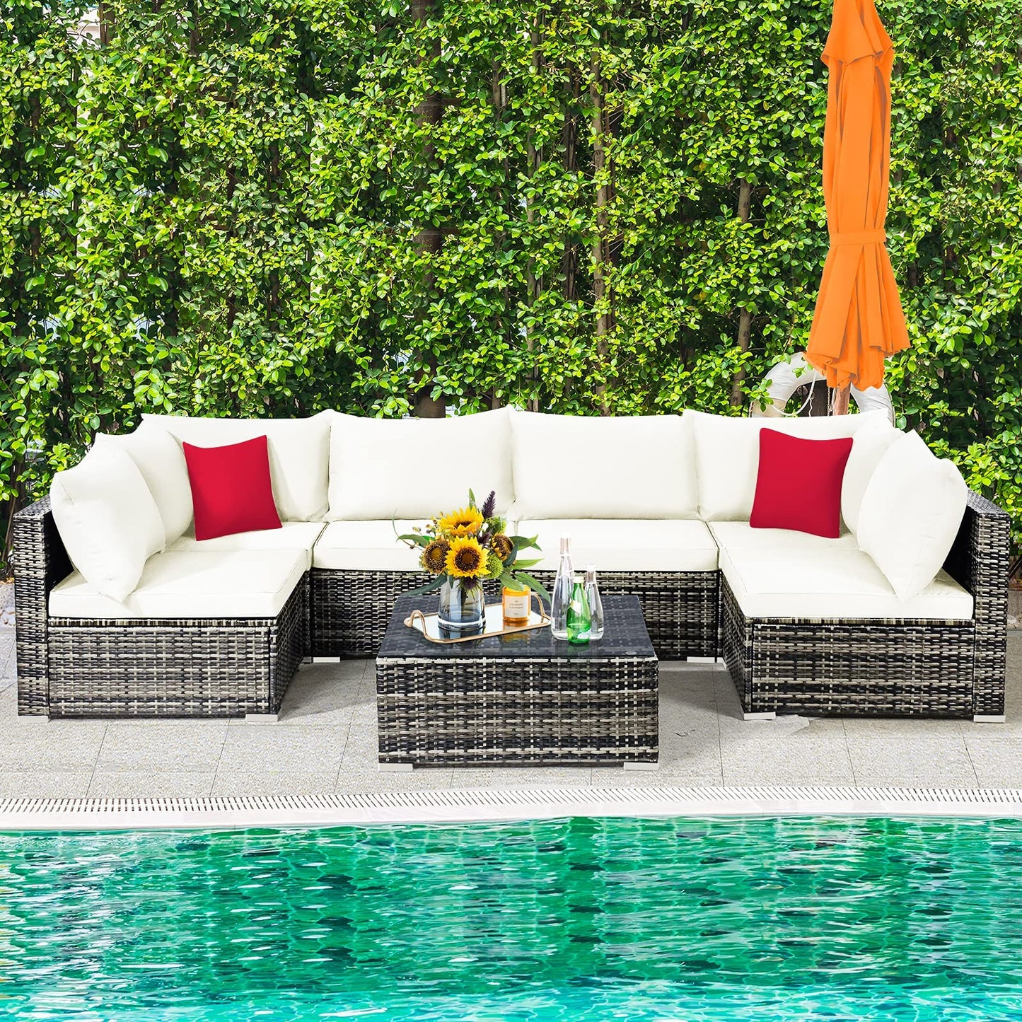 7-Piece Patio Furniture Set, Outdoor Sectional PE Rattan Sofa Set