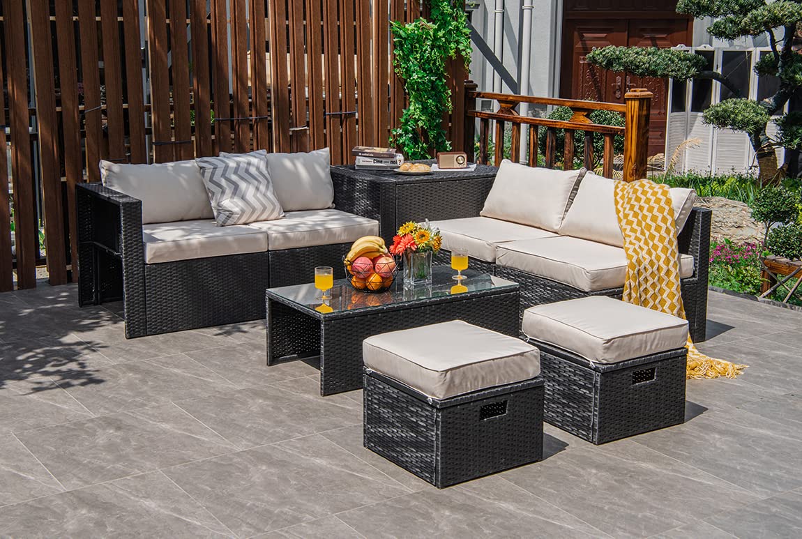 8-Piece Patio Furniture Set with Cover, 2 Ottomans, 2 Armless Sofas & Corner Sofas