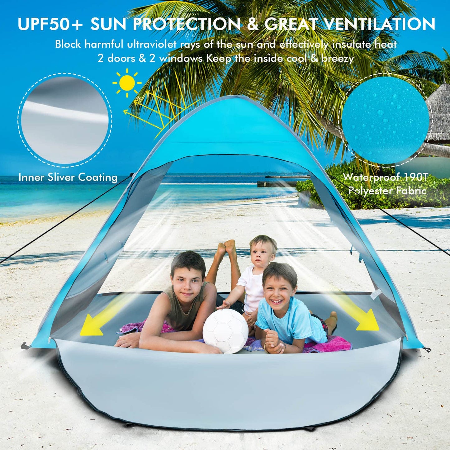 Tangkula 2-4 Person Pop up Beach Tent, UPF50+ Beach Sun Shade with Carrying Bag