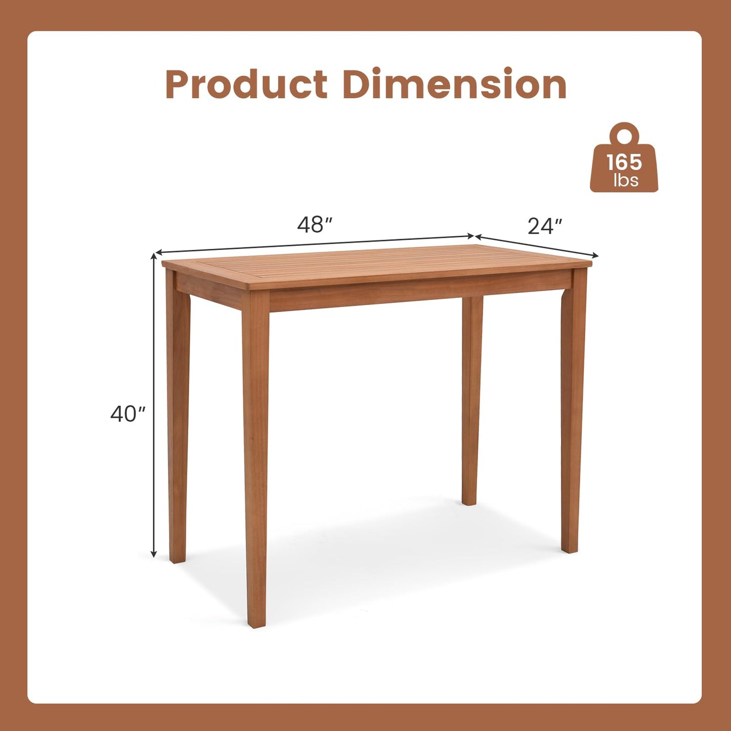 Tangkula Outdoor Eucalyptus Wood Bar Table