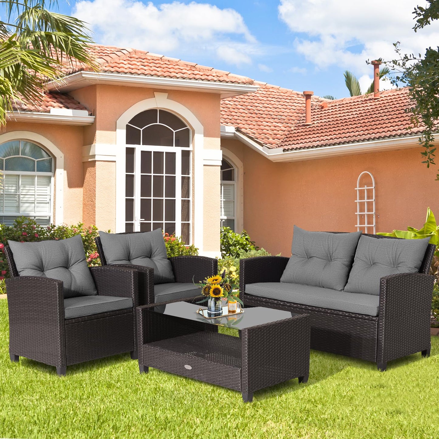 Tangkula 4-Piece Outdoor Rattan Furniture Set