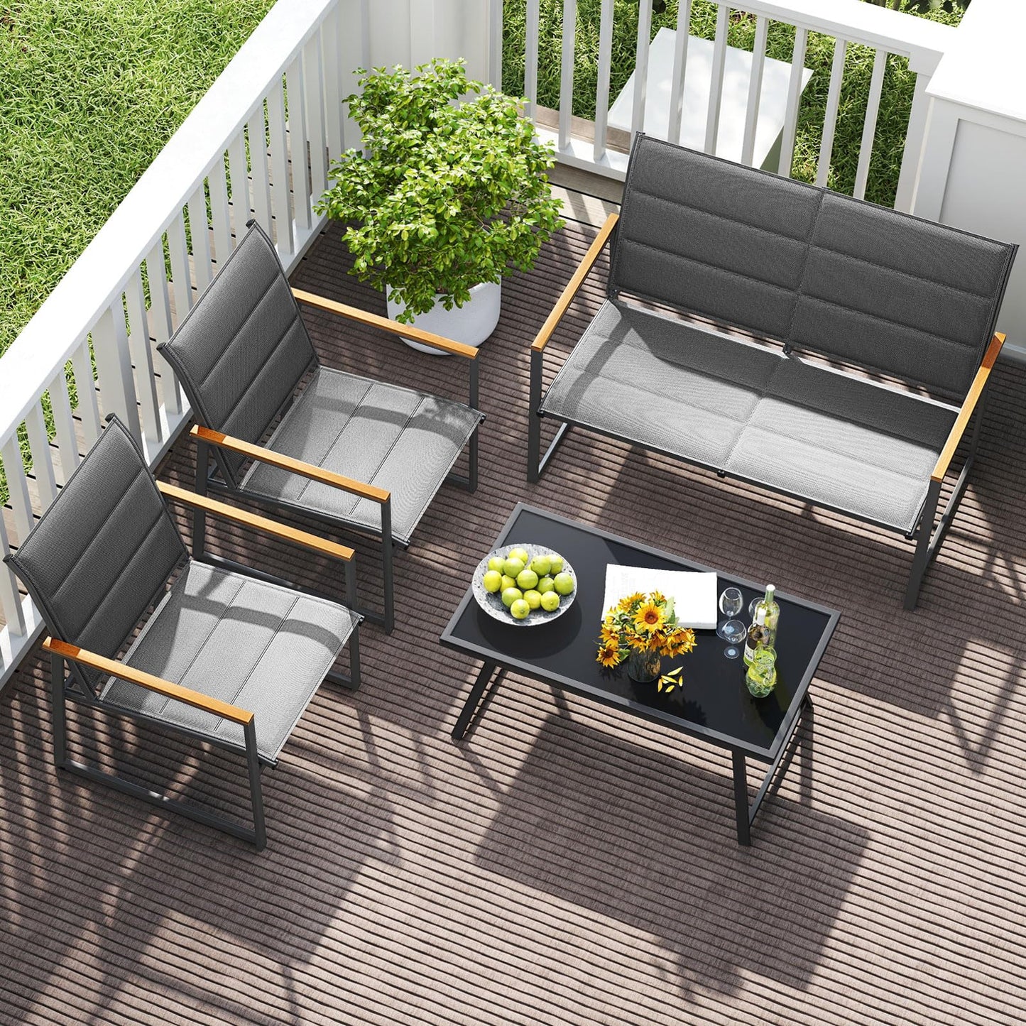 Tangkula 4 Piece Patio Furniture Set Outdoor Metal Conversation Set