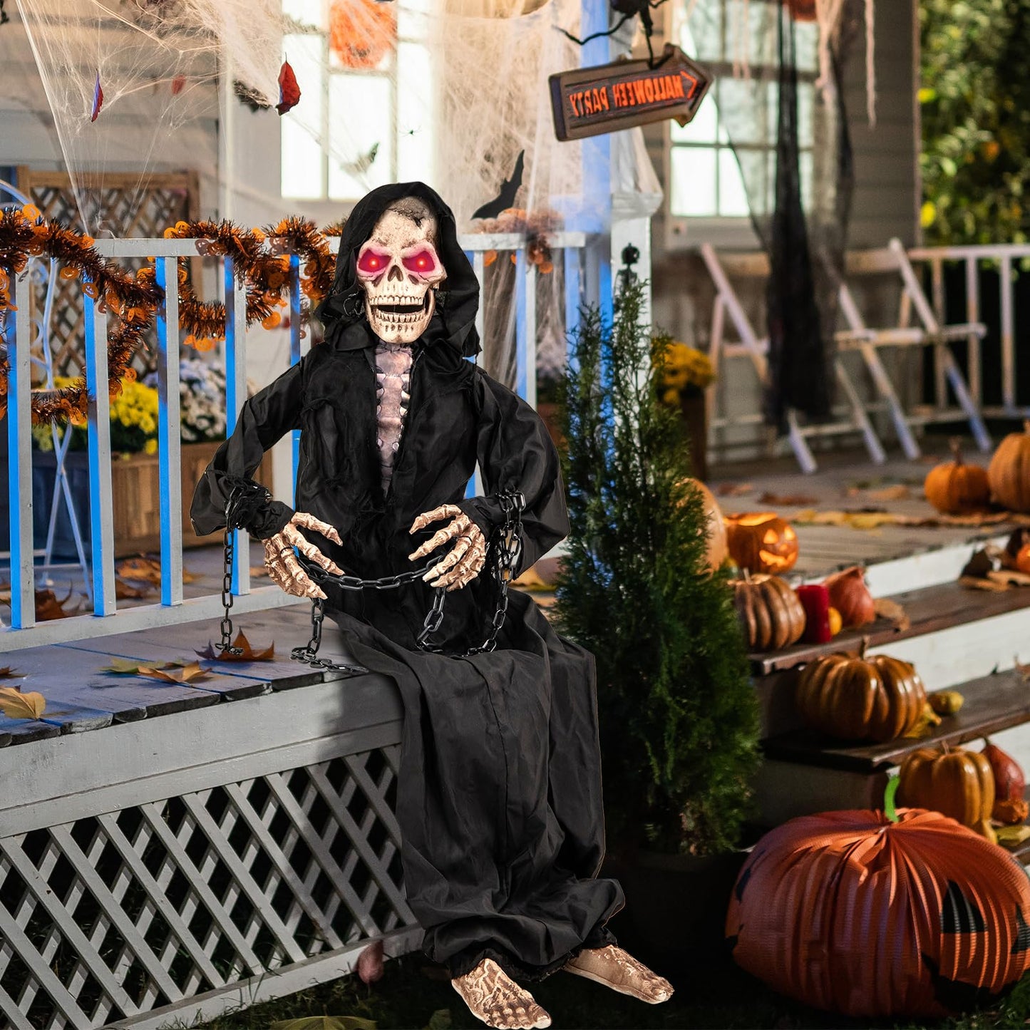Tangkula 5 FT Halloween Animated Sitting Reaper with Moving Upper Body