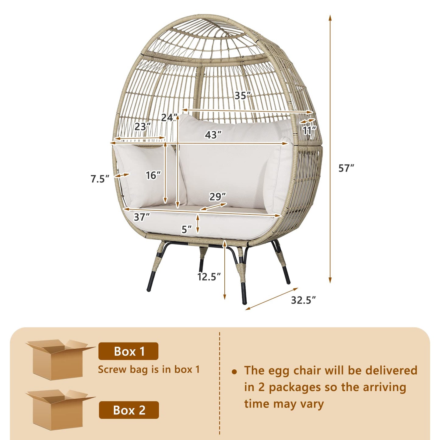 Tangkula PE Wicker Egg Chair Patiojoy Oversized Indoor Outdoor Patio Lounge Chair