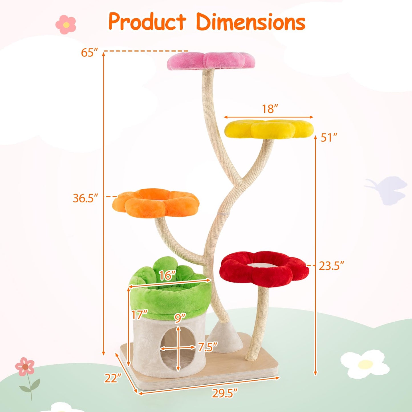 Tangkula 65 Inch Tall Cat Tower with Sisal Scratching Posts