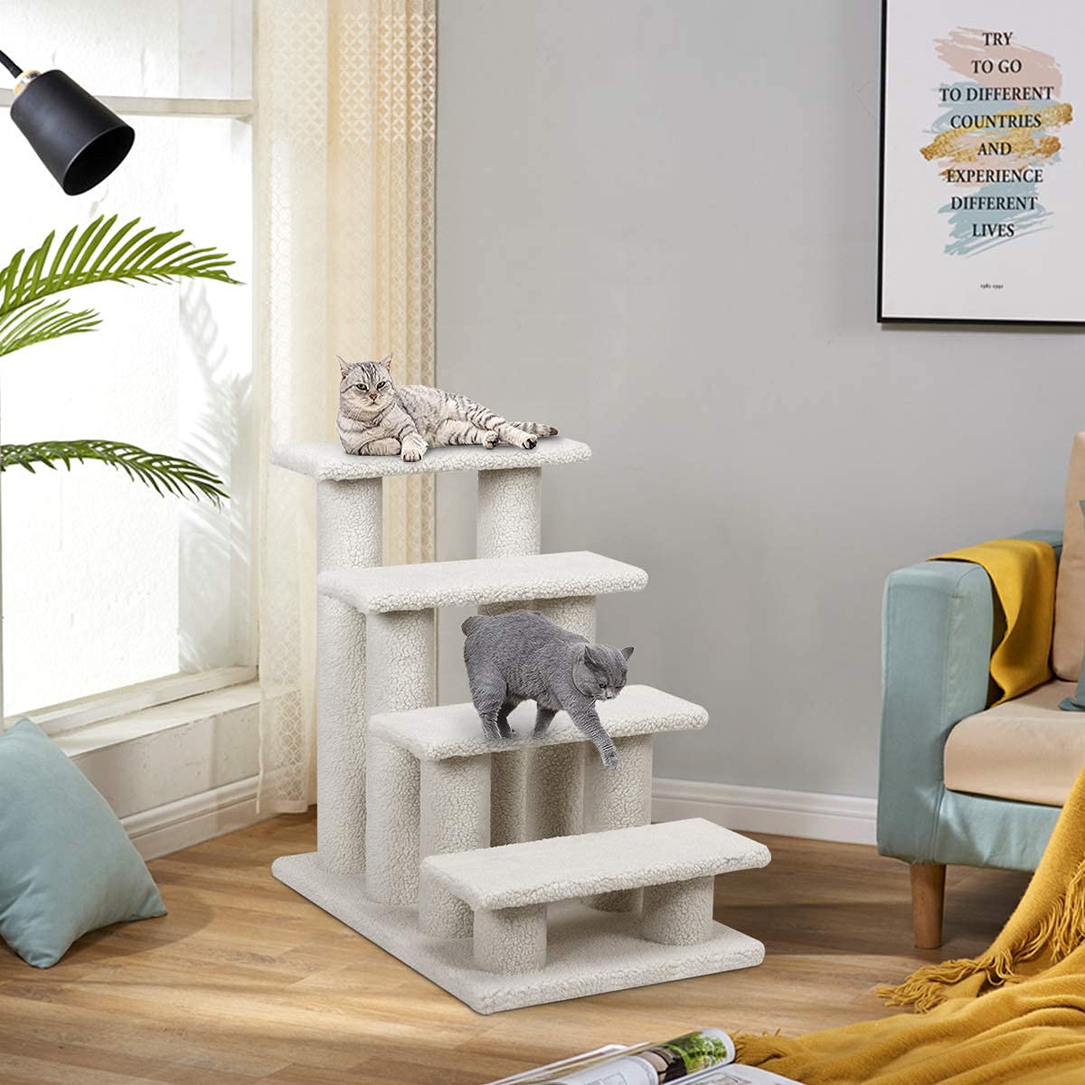 Tangkula Pet Stairs for Cats and Dogs for High Beds