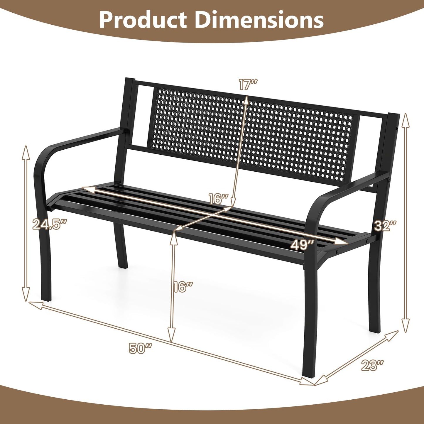 Tangkula Metal Patio Park Bench(50 Inches)
