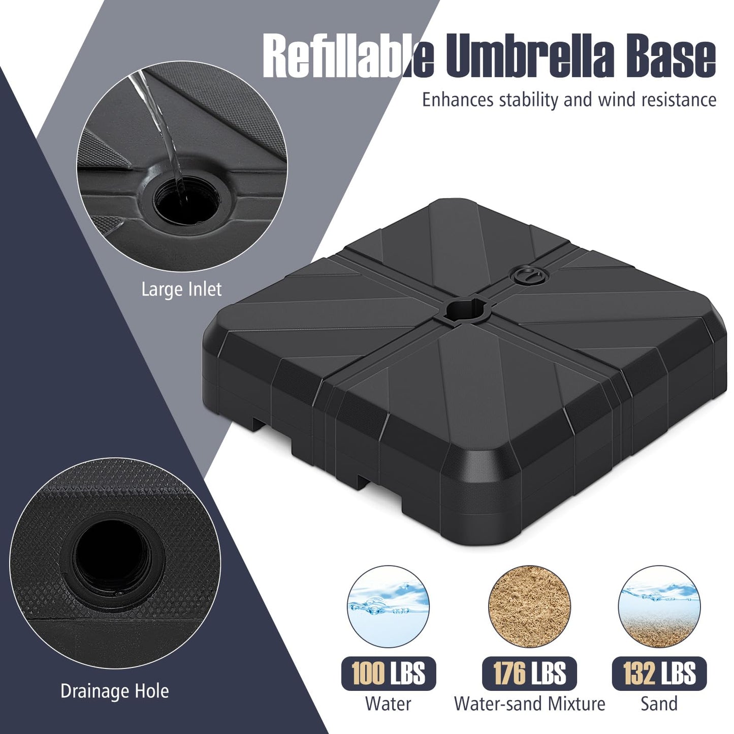 Tangkula Cantilever Umbrella Base Heavy Duty Fillable Weighted Offset Umbrella Stand
