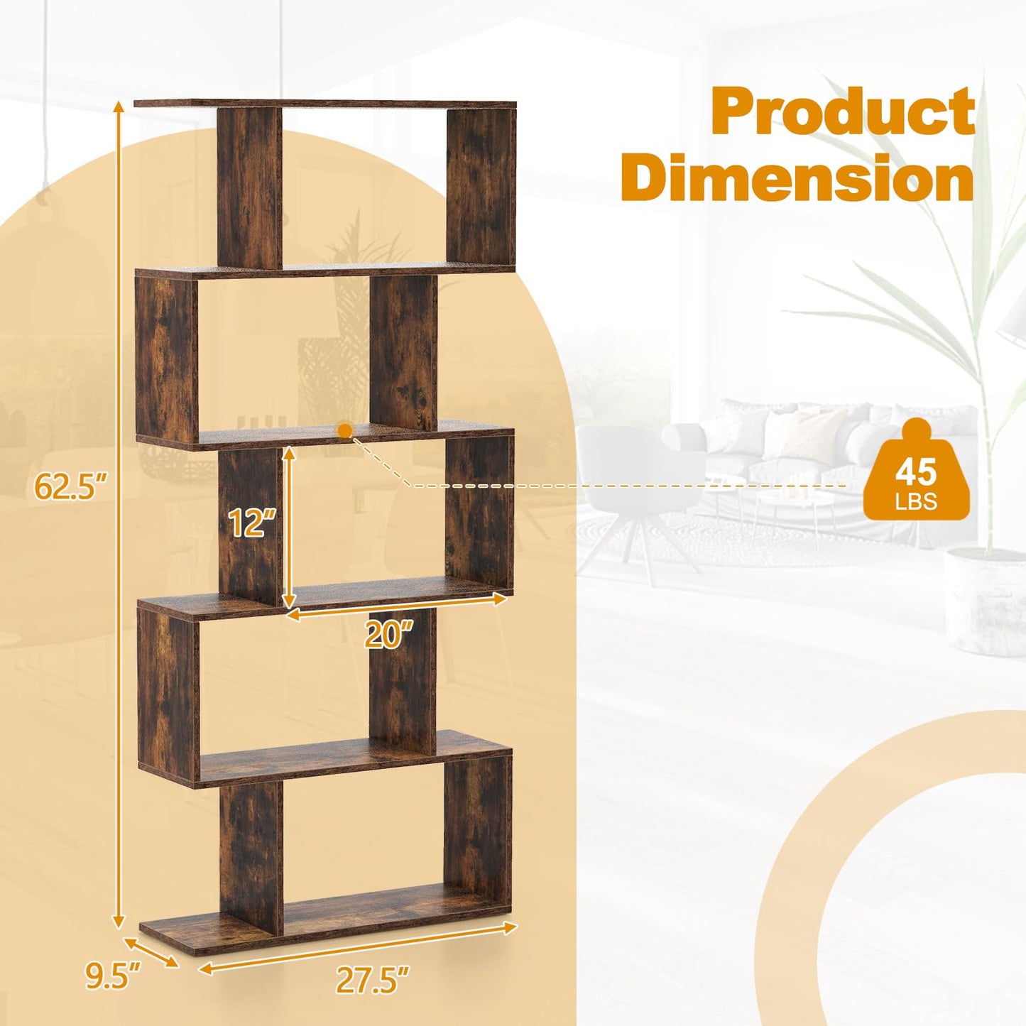 Tangkula 5-Tier Geometric Bookshelf