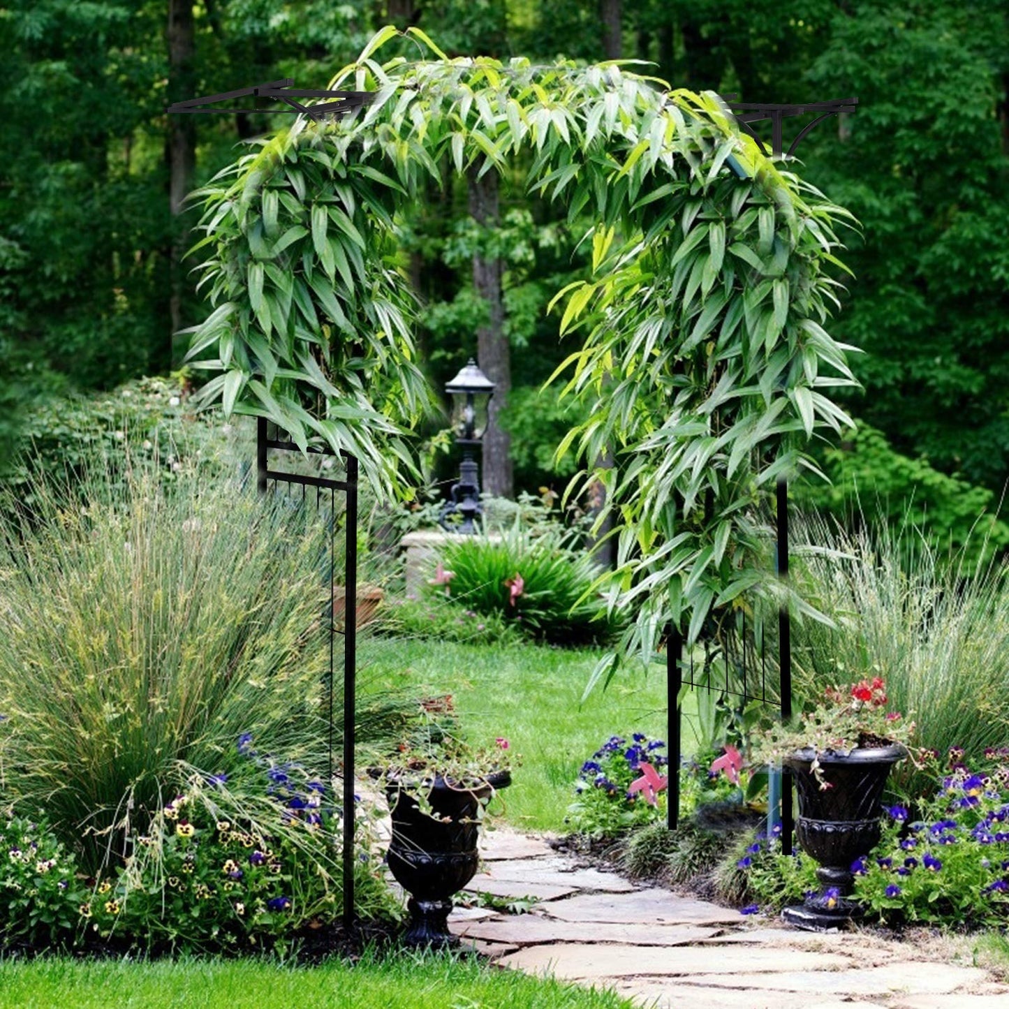 6.8 Ft Garden Arbor, Metal Arch with Trellis for Climbing Plant, Vines, Flowers