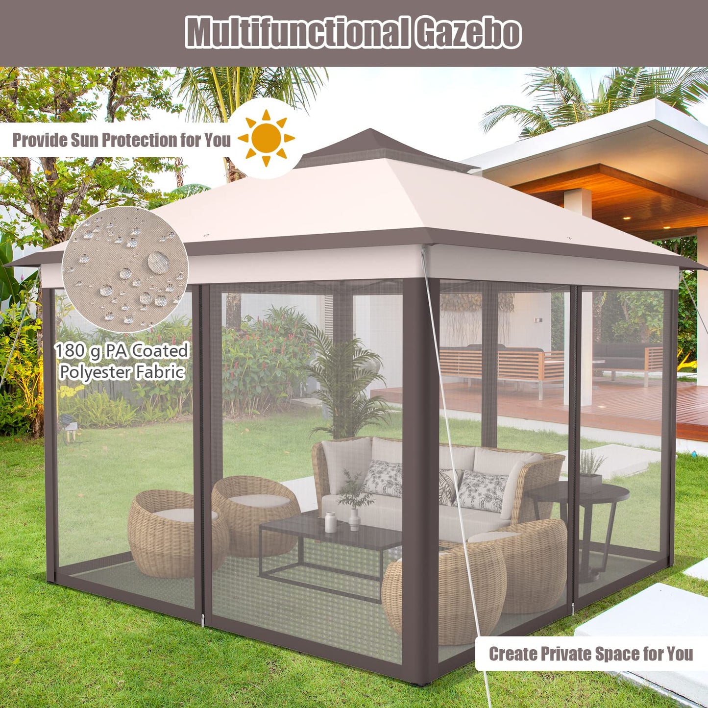 Tangkula 11x11 Ft Pop up Gazebo, 2-Tier Patio Gazebo with Netting, Carry Bag