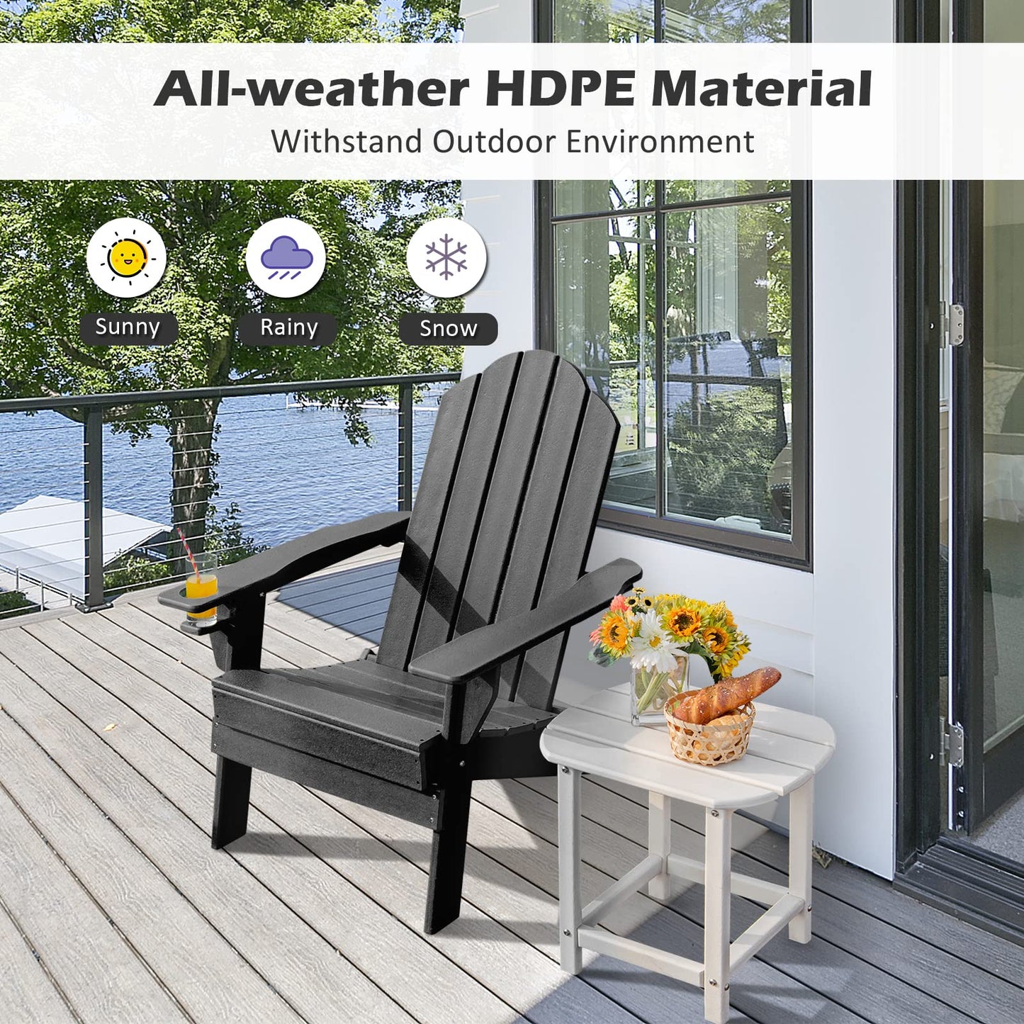Tangkula Outdoor Folding Adirondack Chair, Weather Resistant Lounger Chair for Patio Garden Fire Pit Backyard