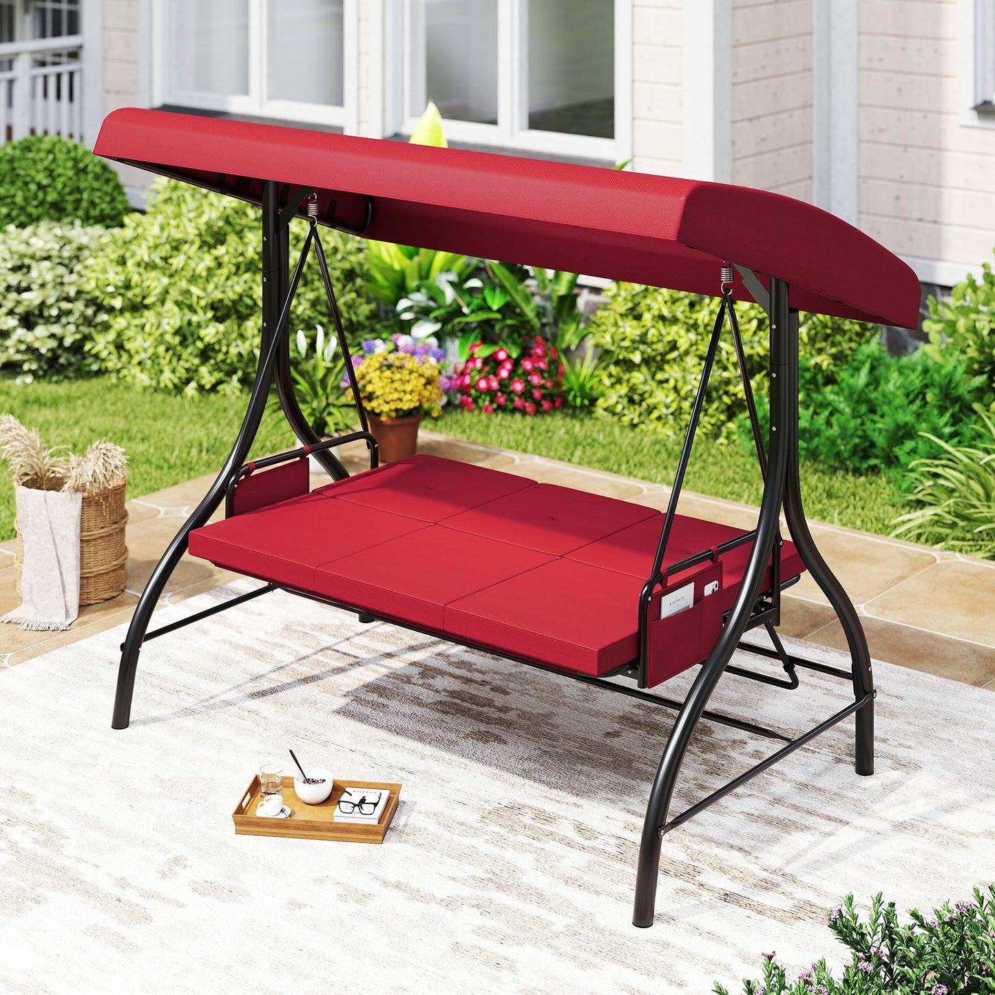 Tangkula 3 Person Porch Swing 2-in-1 Convertible Outdoor Swing