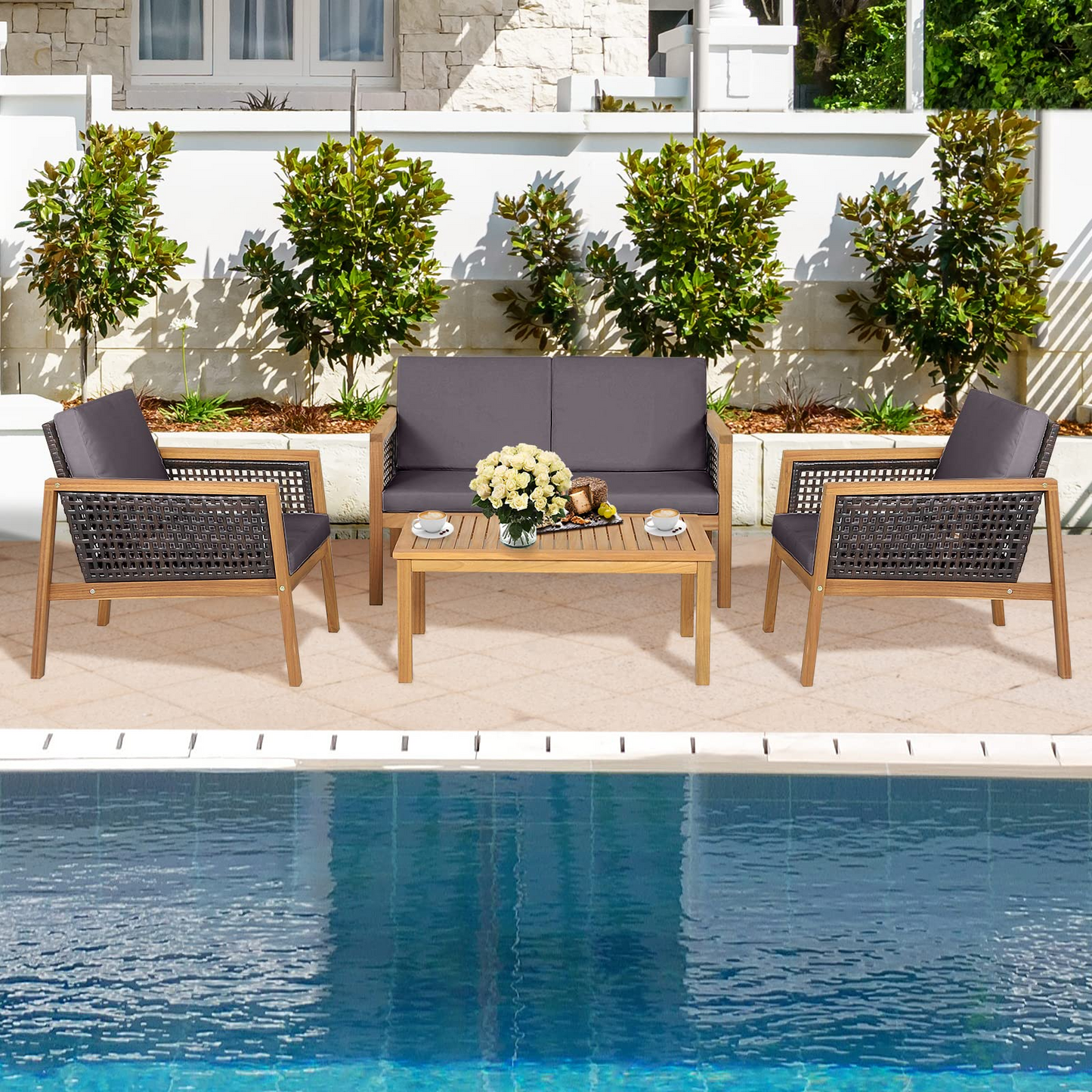 Tangkula Outdoor Acacia Wood Furniture Set - Tangkula