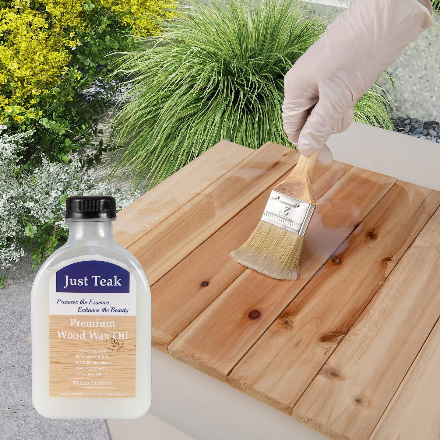 Tangkula Wood Wax Oil Set Teak Oil Cleaner and Brightener for Outdoor & Indoor Furniture