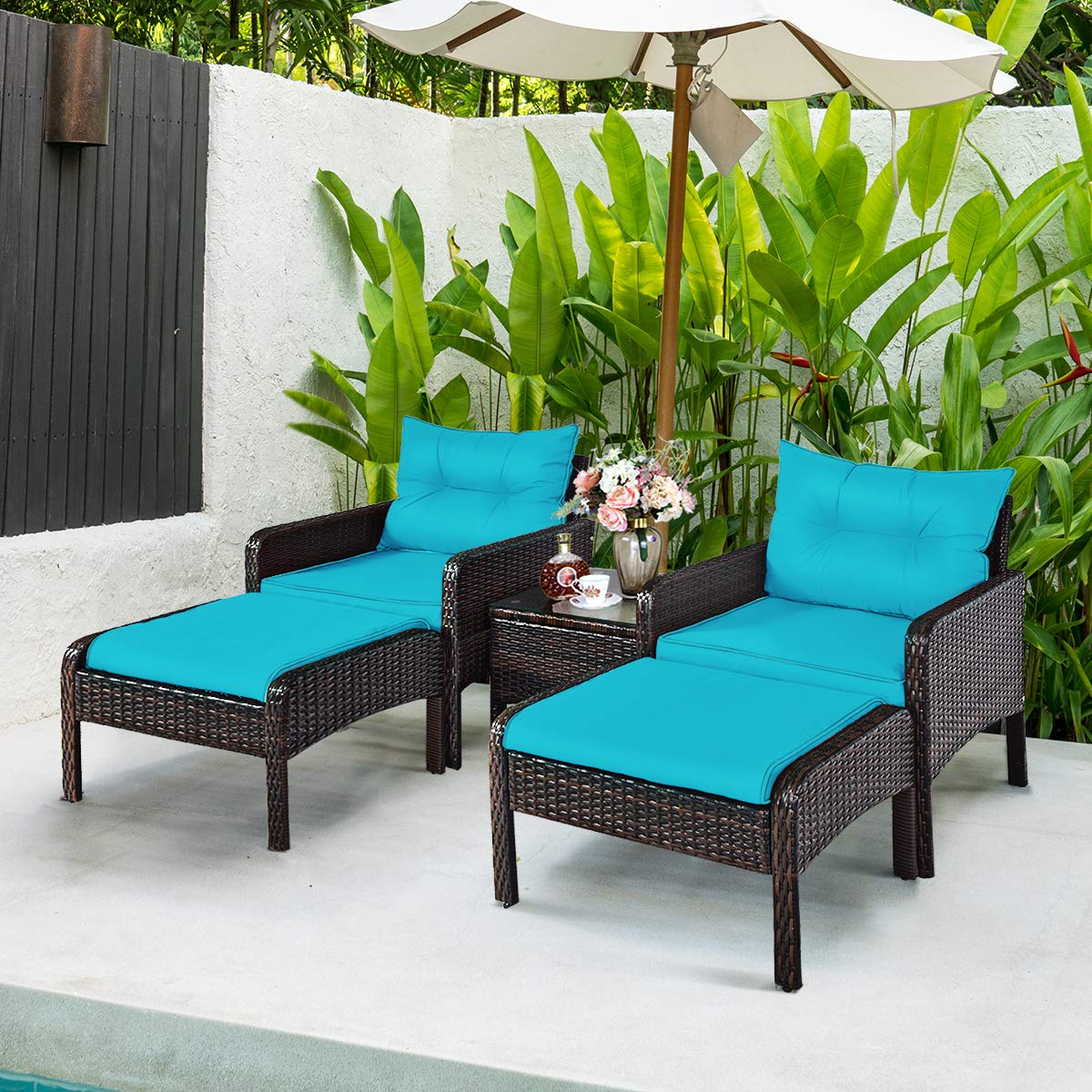 Tangkula Wicker Furniture Set 5 Pieces PE Wicker Rattan Outdoor All Weather Cushioned Sofas