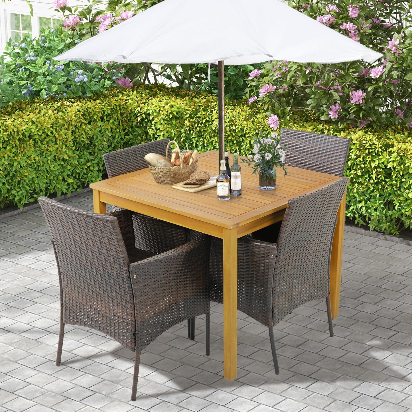 Tangkula 5 Pieces Patio Dining Set 4 Cushioned Wicker Armchairs