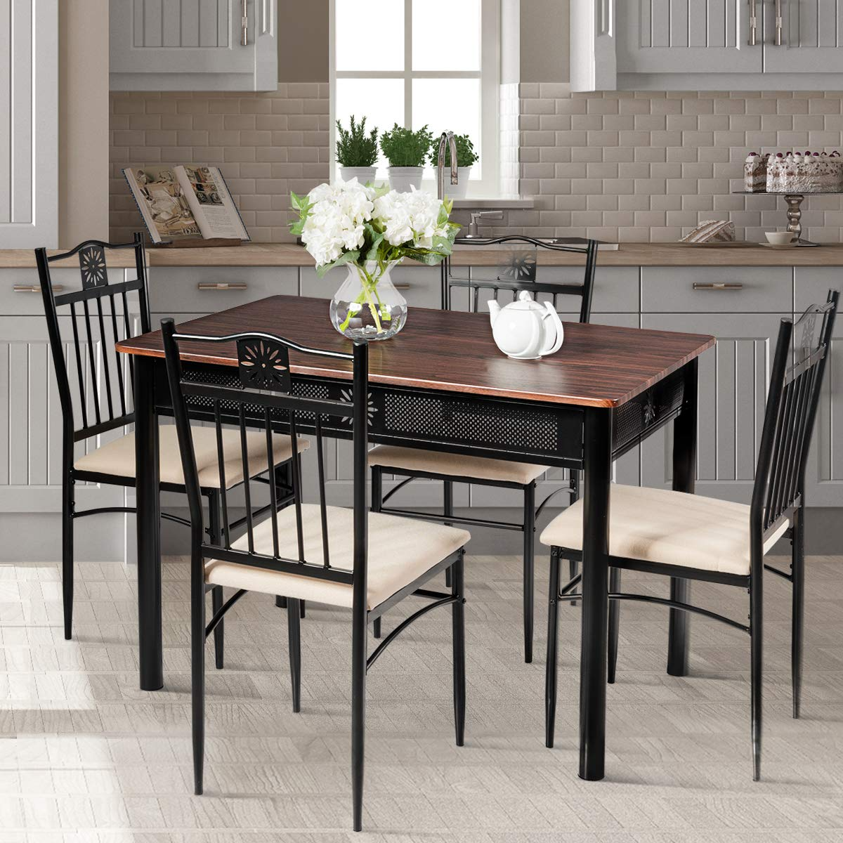 Tangkula 5 Pieces Dining Table and Chairs Set