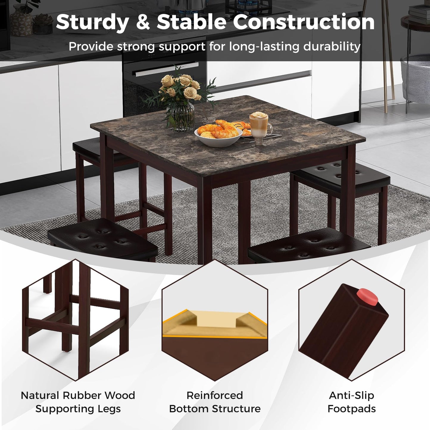 Tangkula 5-Piece Counter-Height Bar Table Set