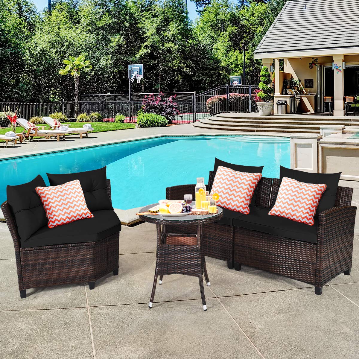 4-Piece Patio Furniture Set, C-Shape Outdoor Wicker Sectional Sofa Set