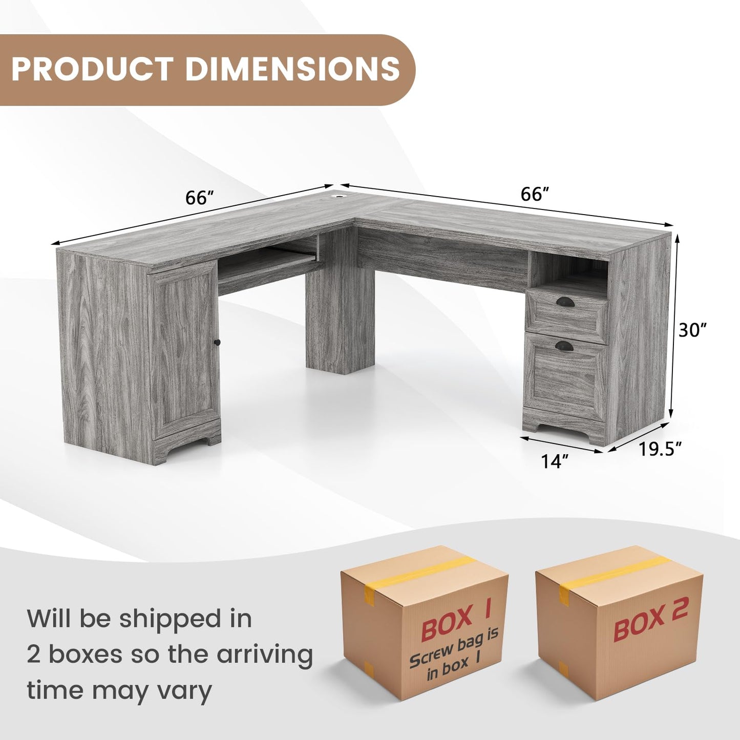 Tangkula L Shaped Desk with Drawers and Storage Shelf